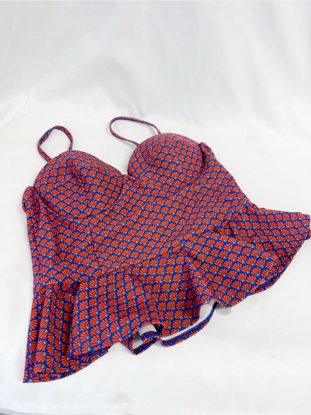 Albion Fit Siren peplum swim top,sweetheart neckline,red/blue patten, Size Small - Picture 2 of 4